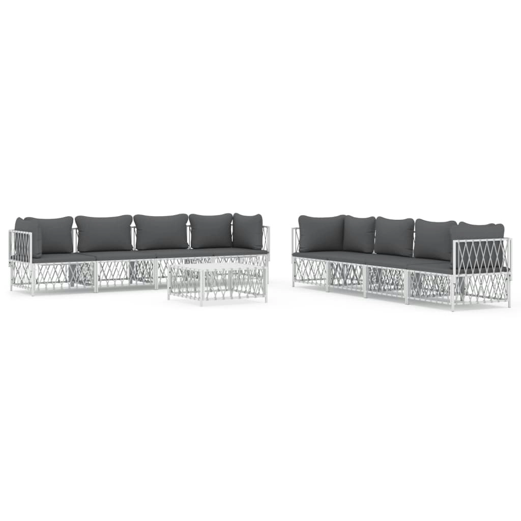 9 Piece Garden Lounge Set with Cushions White Steel 3186830