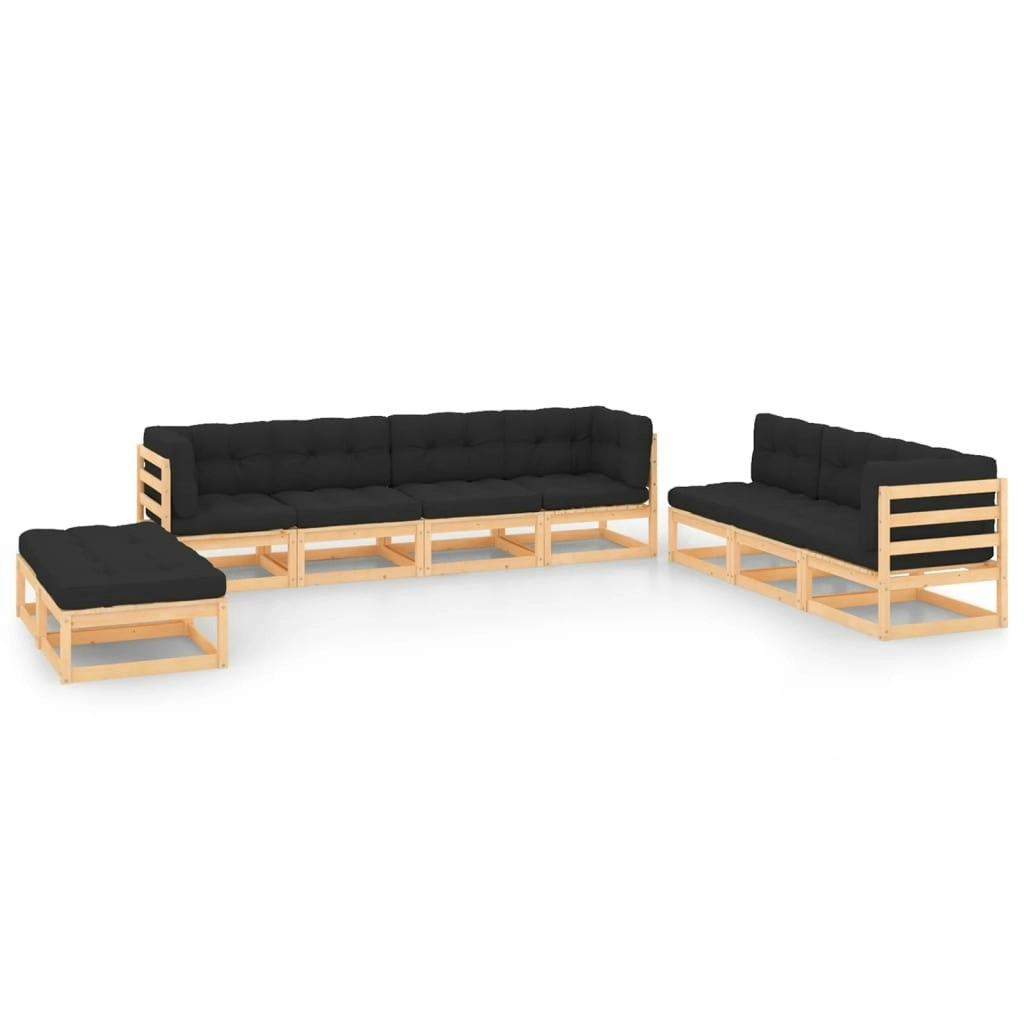 9 Piece Garden Lounge Set with Cushions Solid Pinewood 3083825