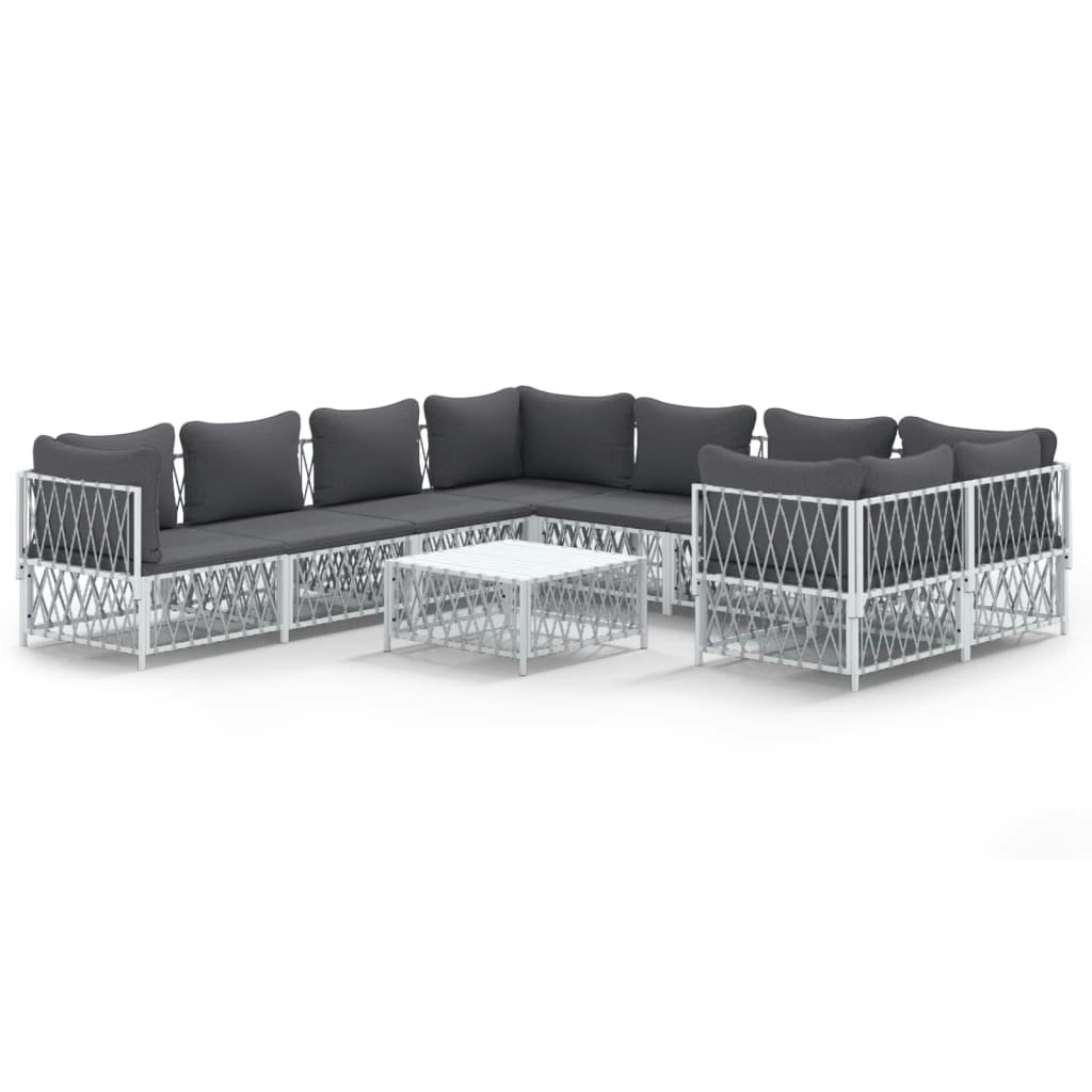 9 Piece Garden Lounge Set with Cushions White Steel 3186932