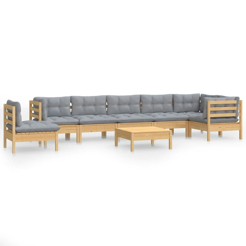 9 Piece Garden Lounge Set with Grey Cushions Solid Pinewood 3096736