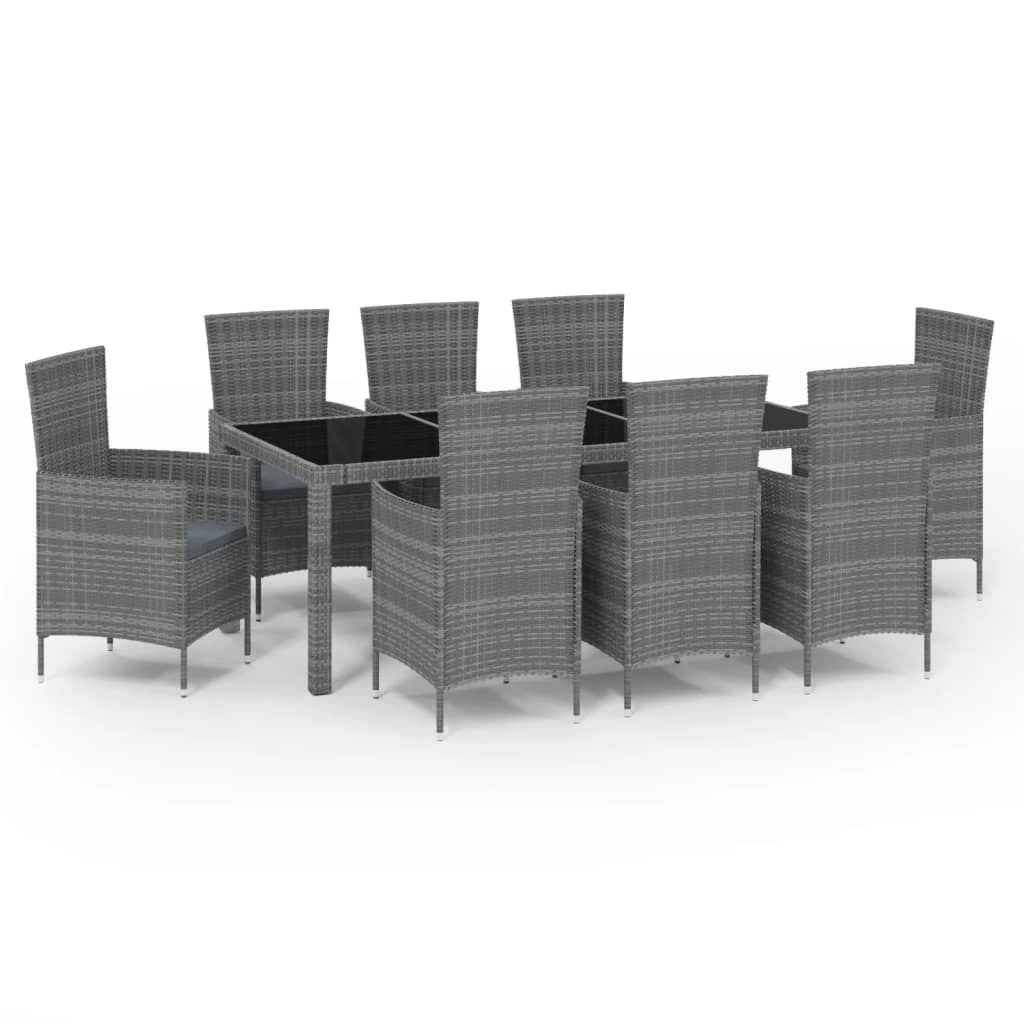 9 Piece Outdoor Dining Set with Cushions Poly Rattan Grey 3094884