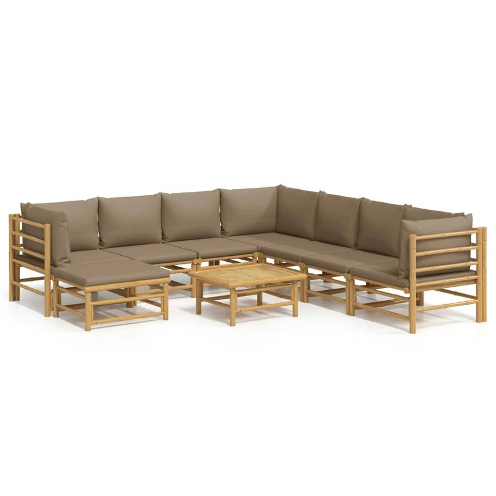 9 Piece Garden Lounge Set with Taupe Cushions  Bamboo 3155132