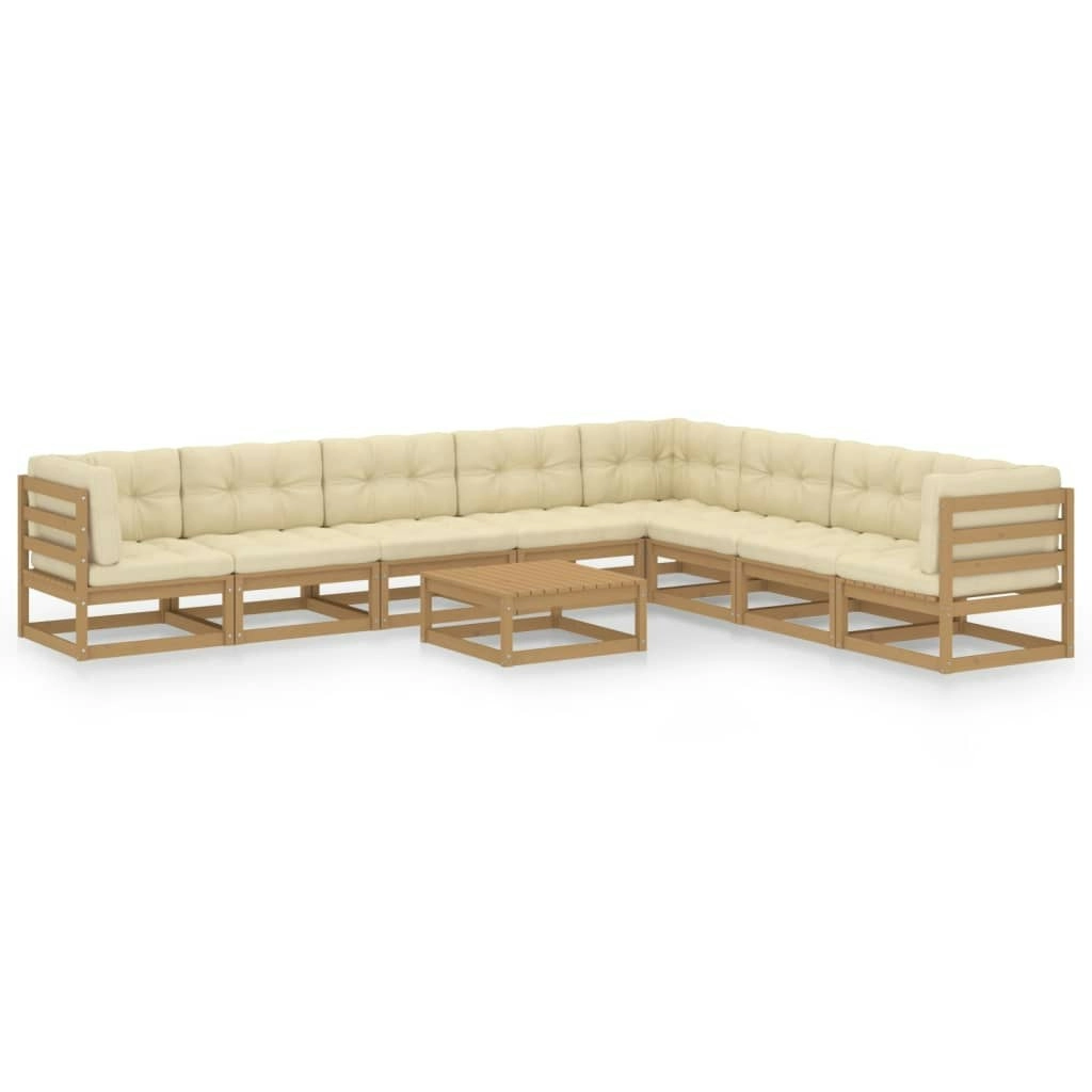 9 Piece Garden Lounge Set&Cushions Honey Brown Solid Pinewood 3076892