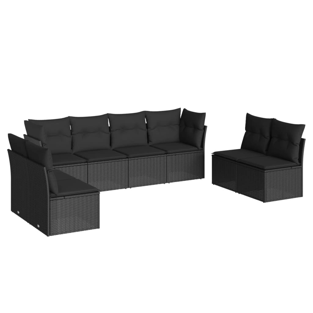 8 Piece Garden Sofa Set with Cushions Black Poly Rattan 3217445