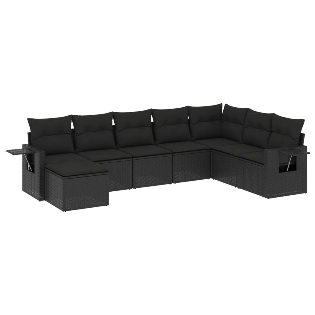 8 Piece Garden Sofa Set with Cushions Black Poly Rattan 3252892