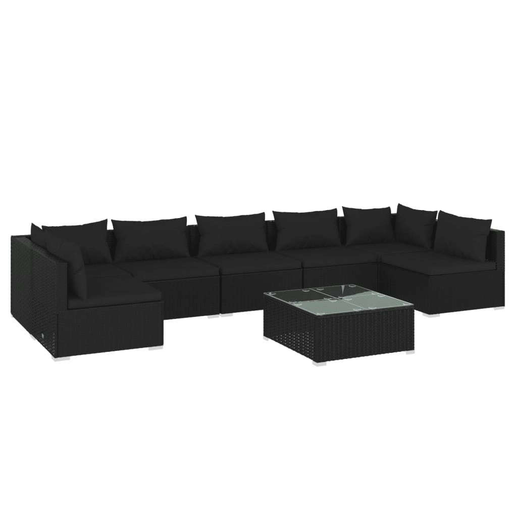 8 Piece Garden Lounge Set with Cushions Poly Rattan Black 3101896