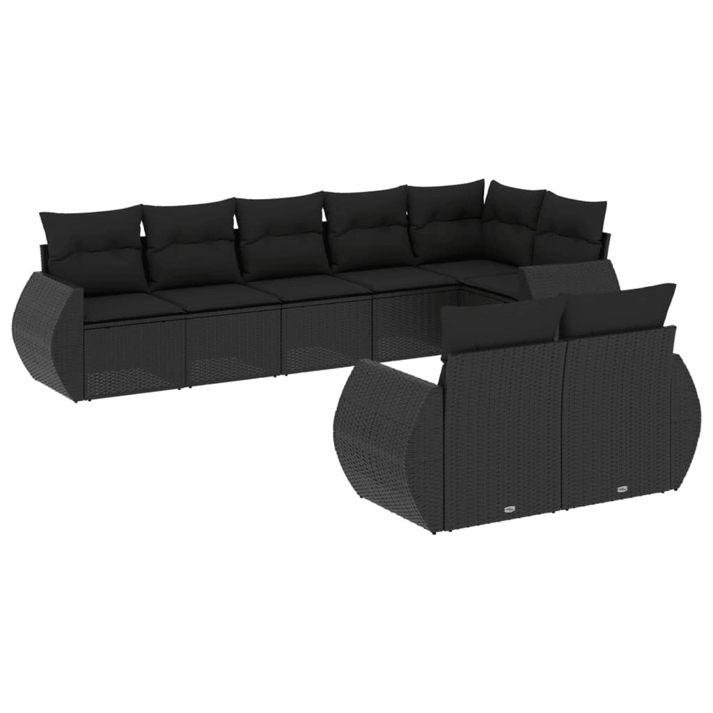 8 Piece Garden Sofa Set with Cushions Black Poly Rattan 3253952