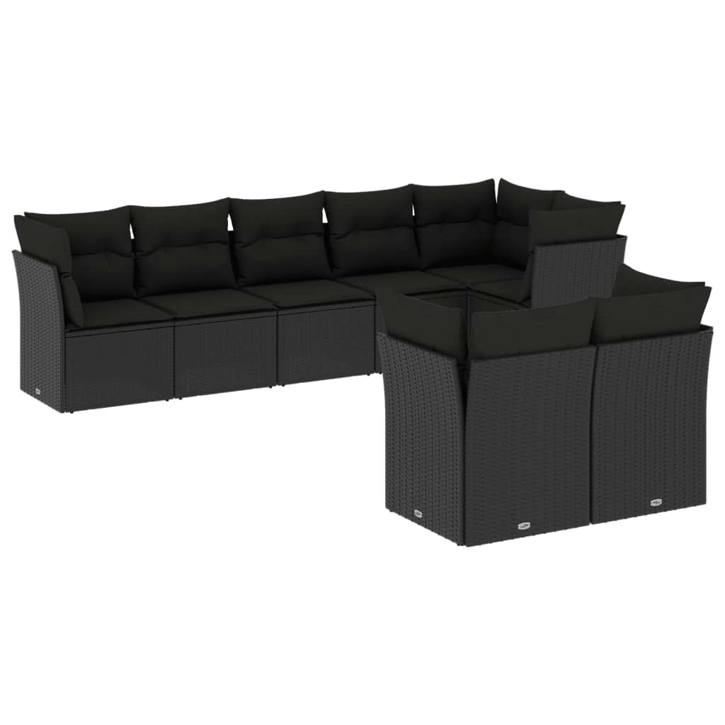 8 Piece Garden Sofa Set with Cushions Black Poly Rattan 3249744