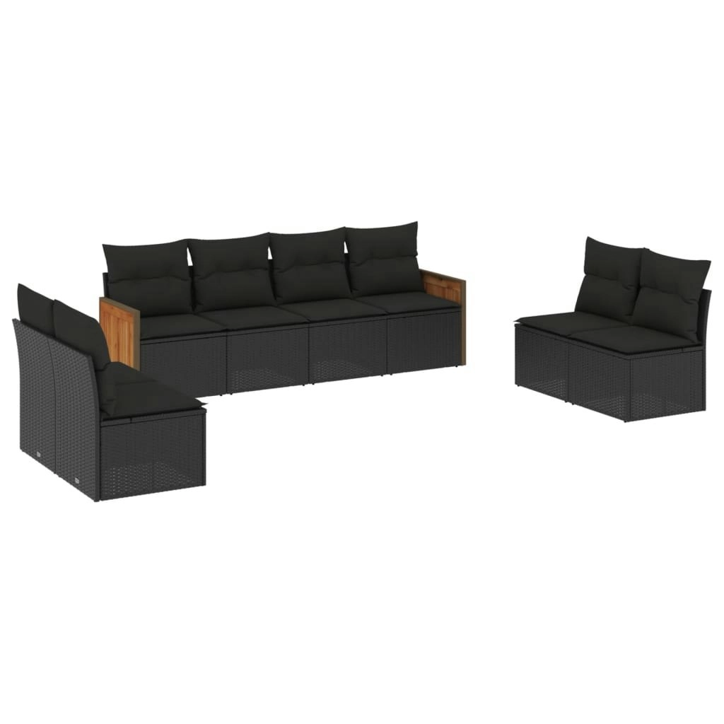 8 Piece Garden Sofa Set with Cushions Black Poly Rattan 3259969