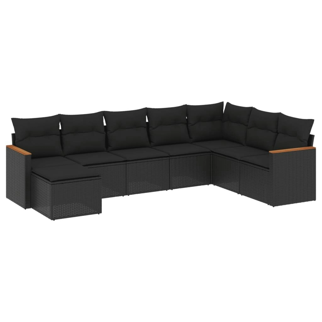 8 Piece Garden Sofa Set with Cushions Black Poly Rattan 3258646