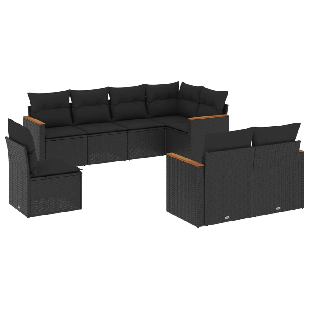 8 Piece Garden Sofa Set with Cushions Black Poly Rattan 3258562