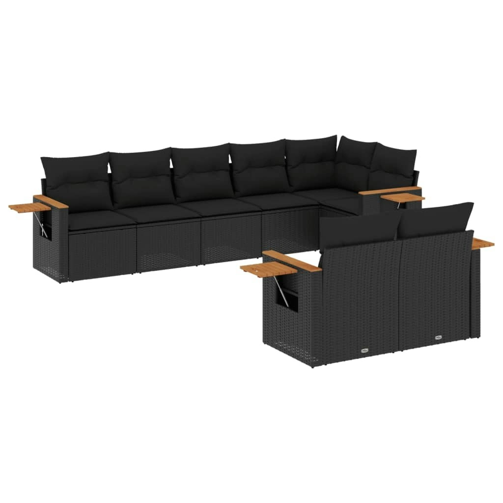 8 Piece Garden Sofa Set with Cushions Black Poly Rattan 3259388