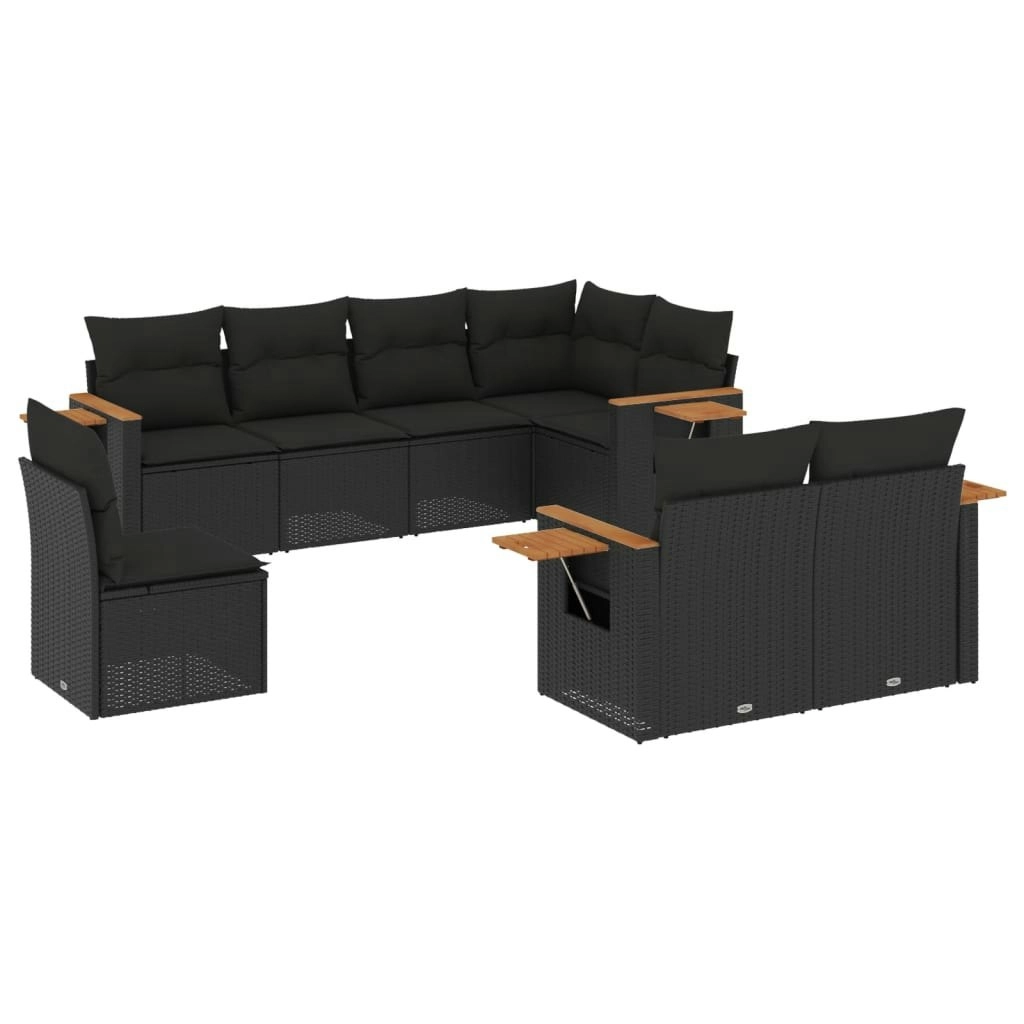 8 Piece Garden Sofa Set with Cushions Black Poly Rattan 3259402