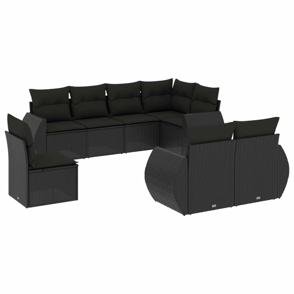 8 Piece Garden Sofa Set with Cushions Black Poly Rattan 3253972