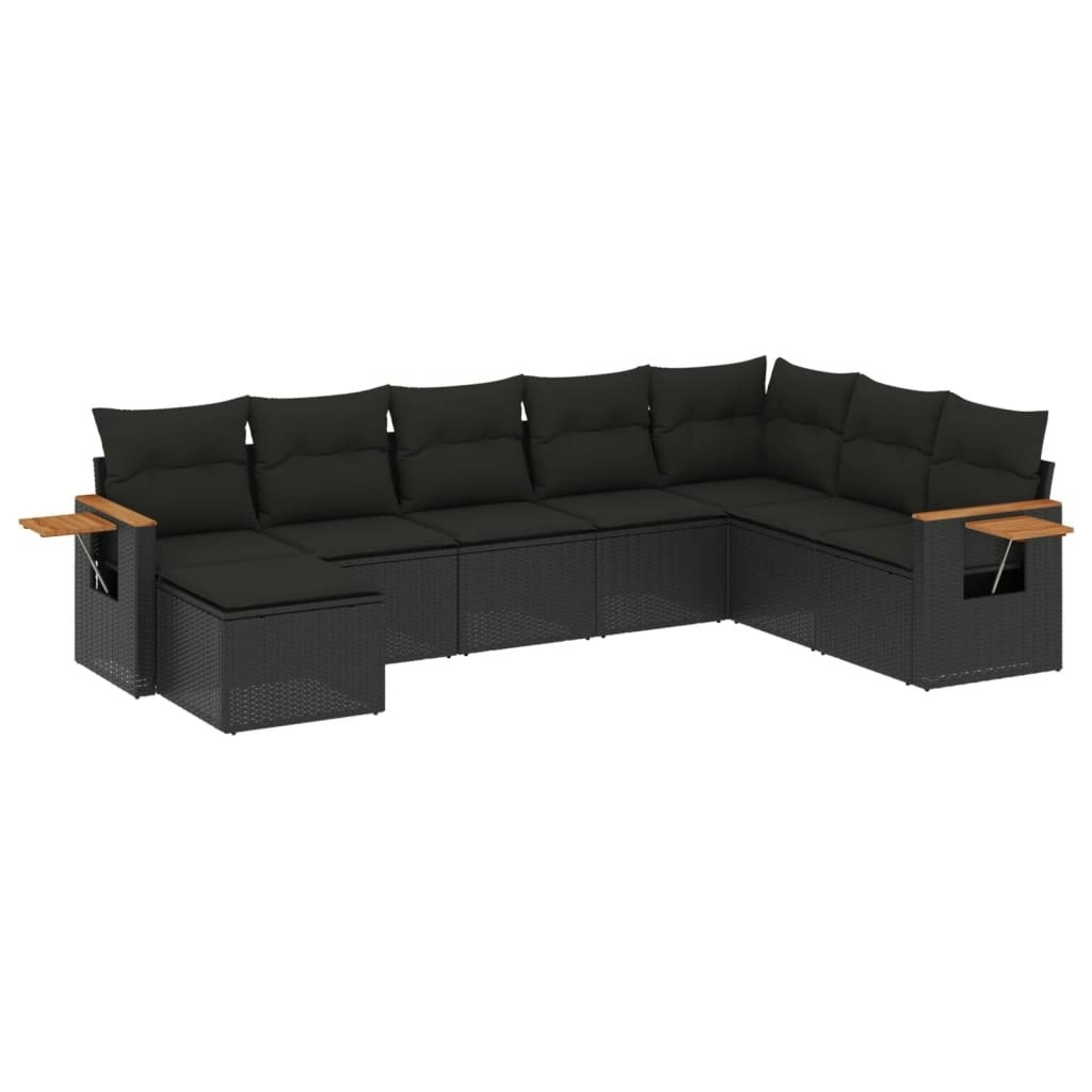 8 Piece Garden Sofa Set with Cushions Black Poly Rattan 3259486