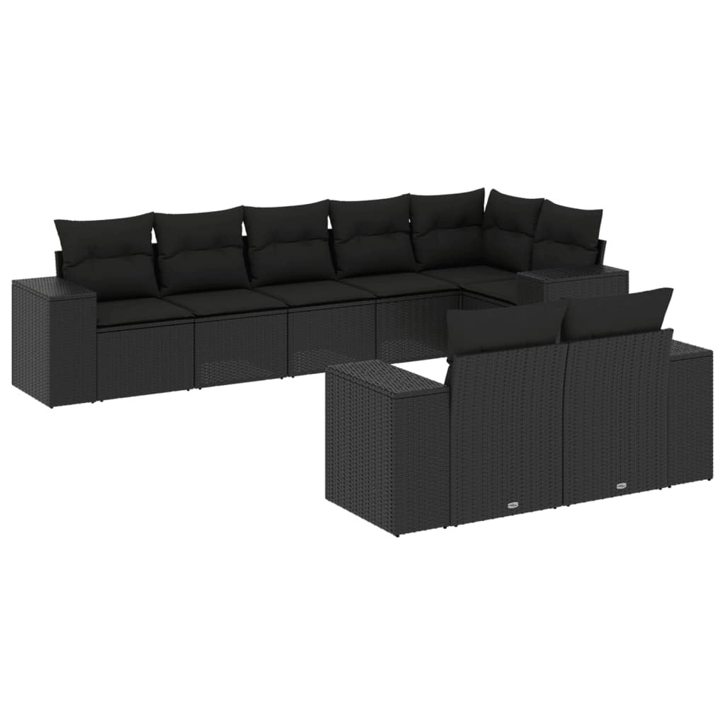 8 Piece Garden Sofa Set with Cushions Black Poly Rattan 3222814