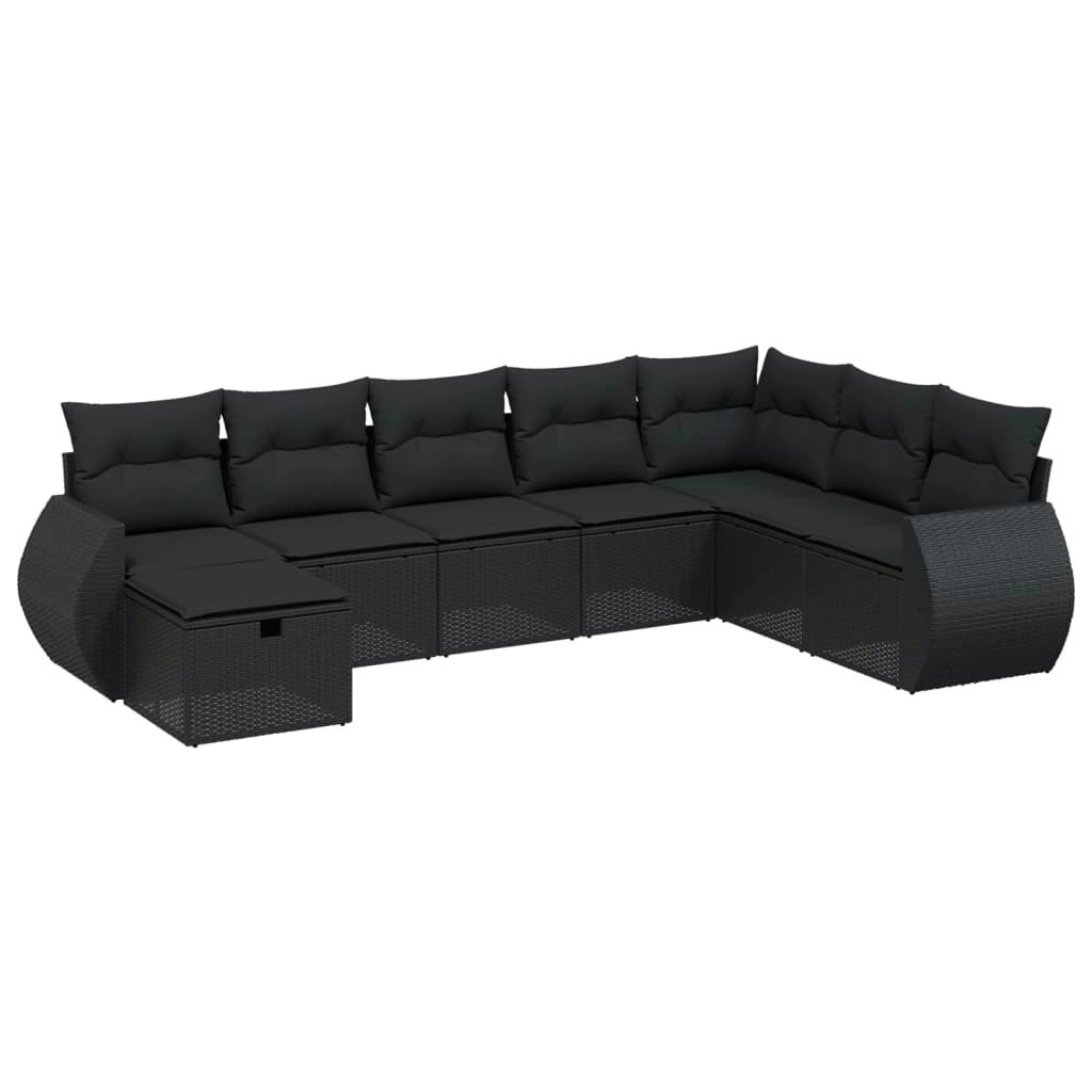 8 Piece Garden Sofa Set with Cushions Black Poly Rattan 3264201