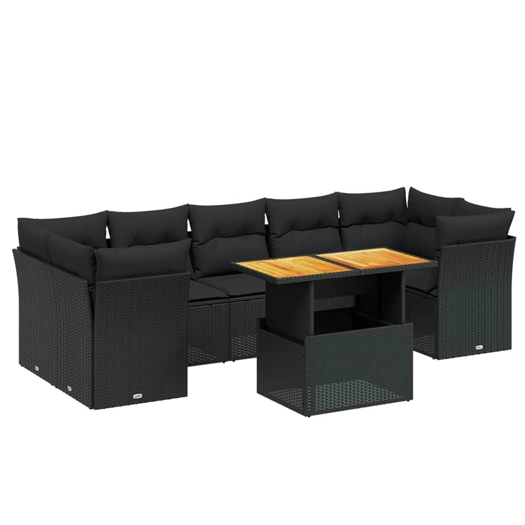 8 Piece Garden Sofa Set with Cushions Black Poly Rattan 3270698