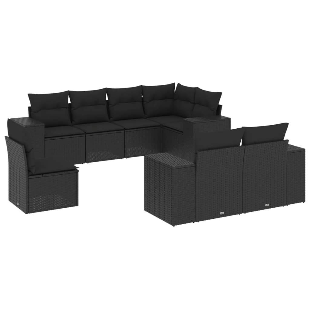 8 Piece Garden Sofa Set with Cushions Black Poly Rattan 3222834