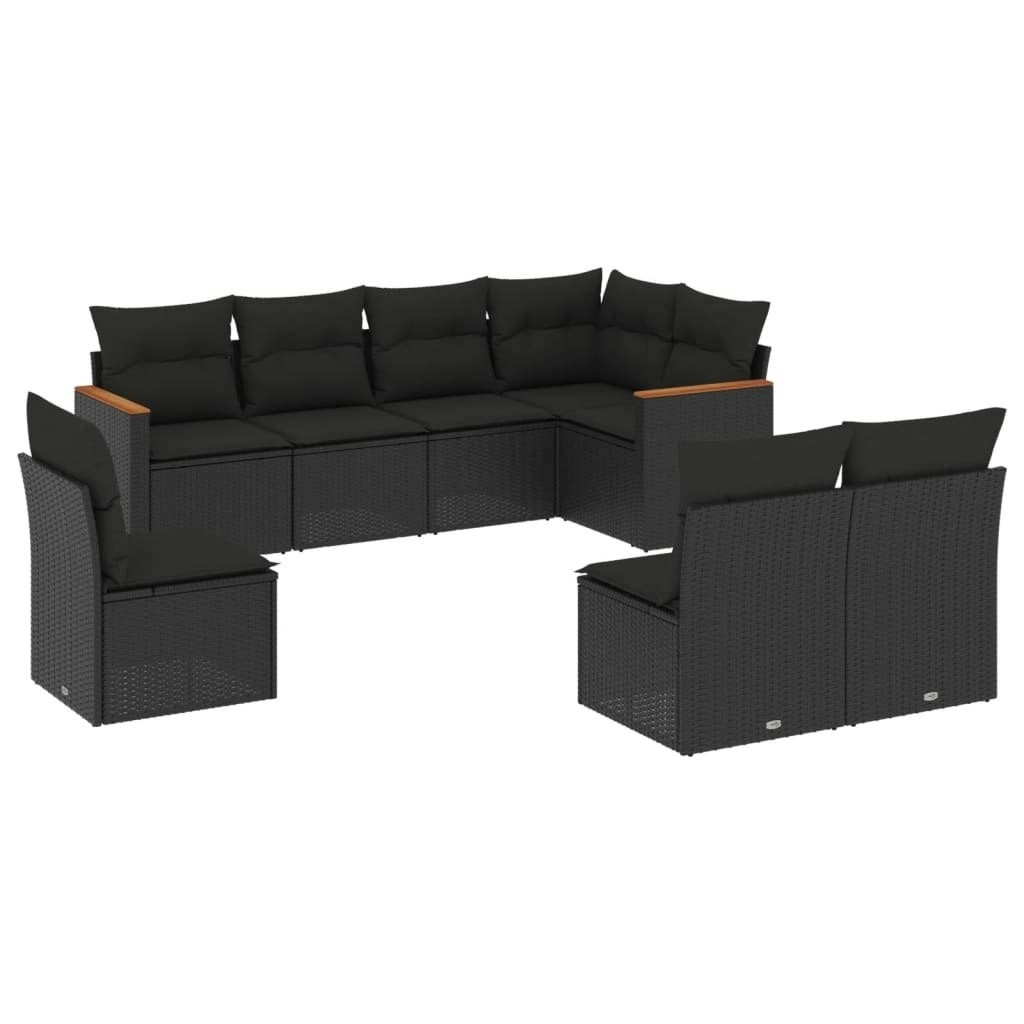 8 Piece Garden Sofa Set with Cushions Black Poly Rattan 3226041