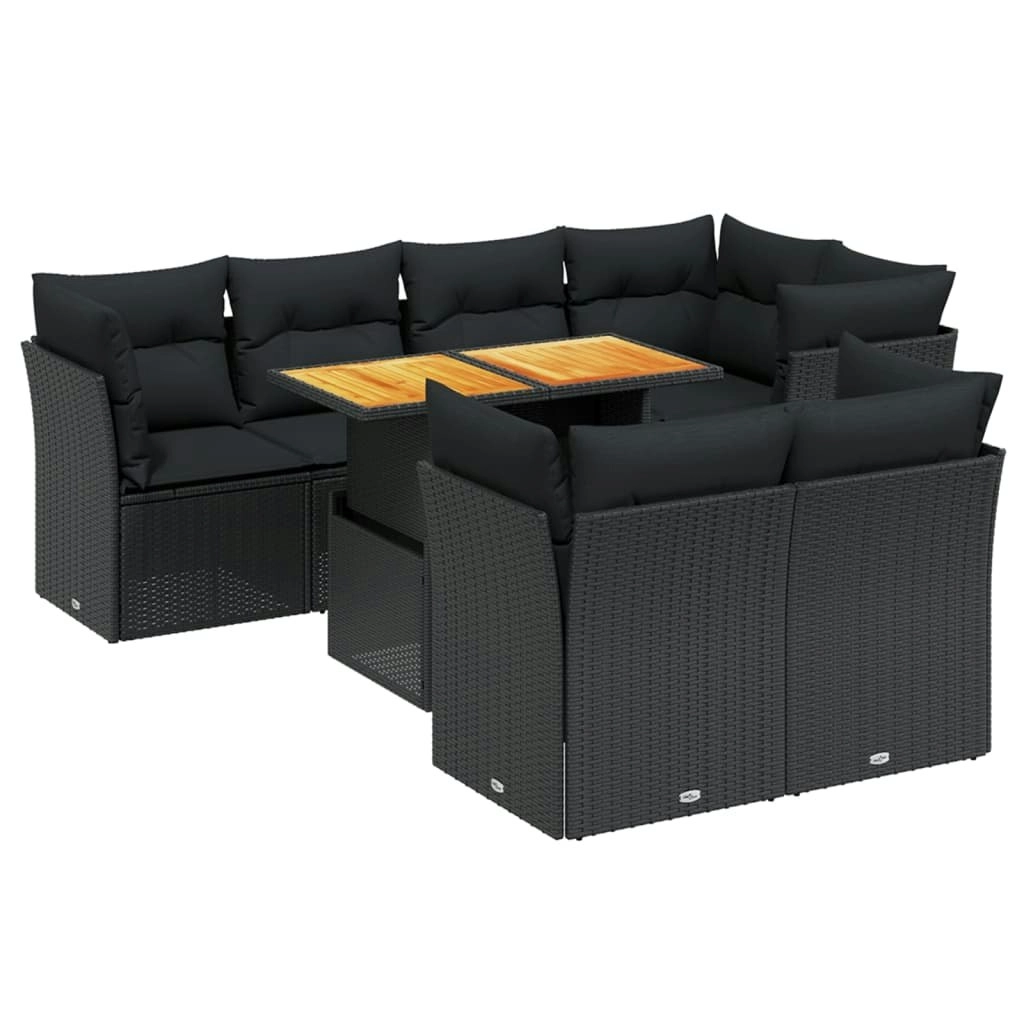 8 Piece Garden Sofa Set with Cushions Black Poly Rattan 3270705