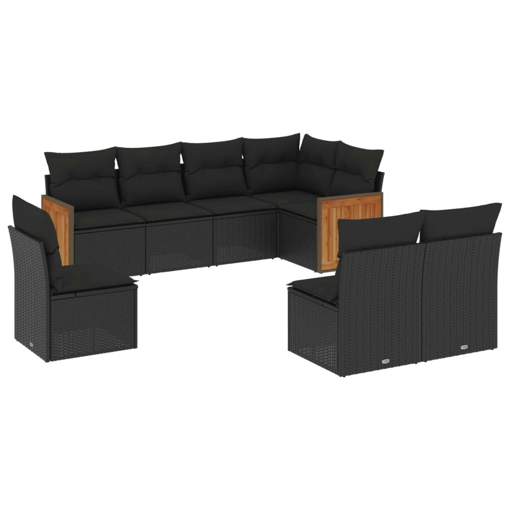 8 Piece Garden Sofa Set with Cushions Black Poly Rattan 3227721