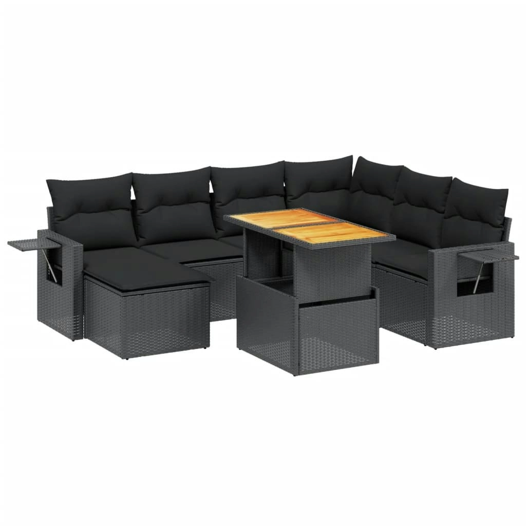 8 Piece Garden Sofa Set with Cushions Black Poly Rattan 3271867