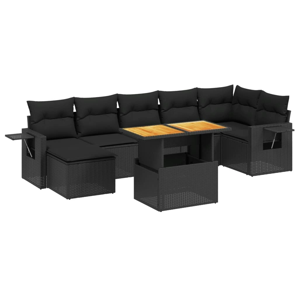 8 Piece Garden Sofa Set with Cushions Black Poly Rattan 3271860