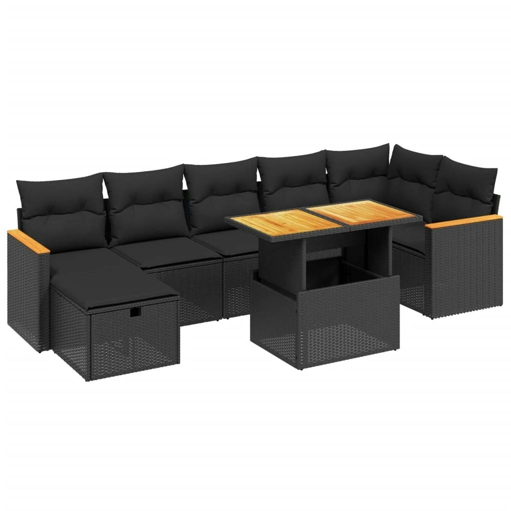 8 Piece Garden Sofa Set with Cushions Black Poly Rattan 3276044