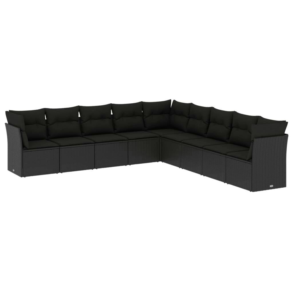 9 Piece Garden Sofa Set with Cushions Black Poly Rattan 3217775