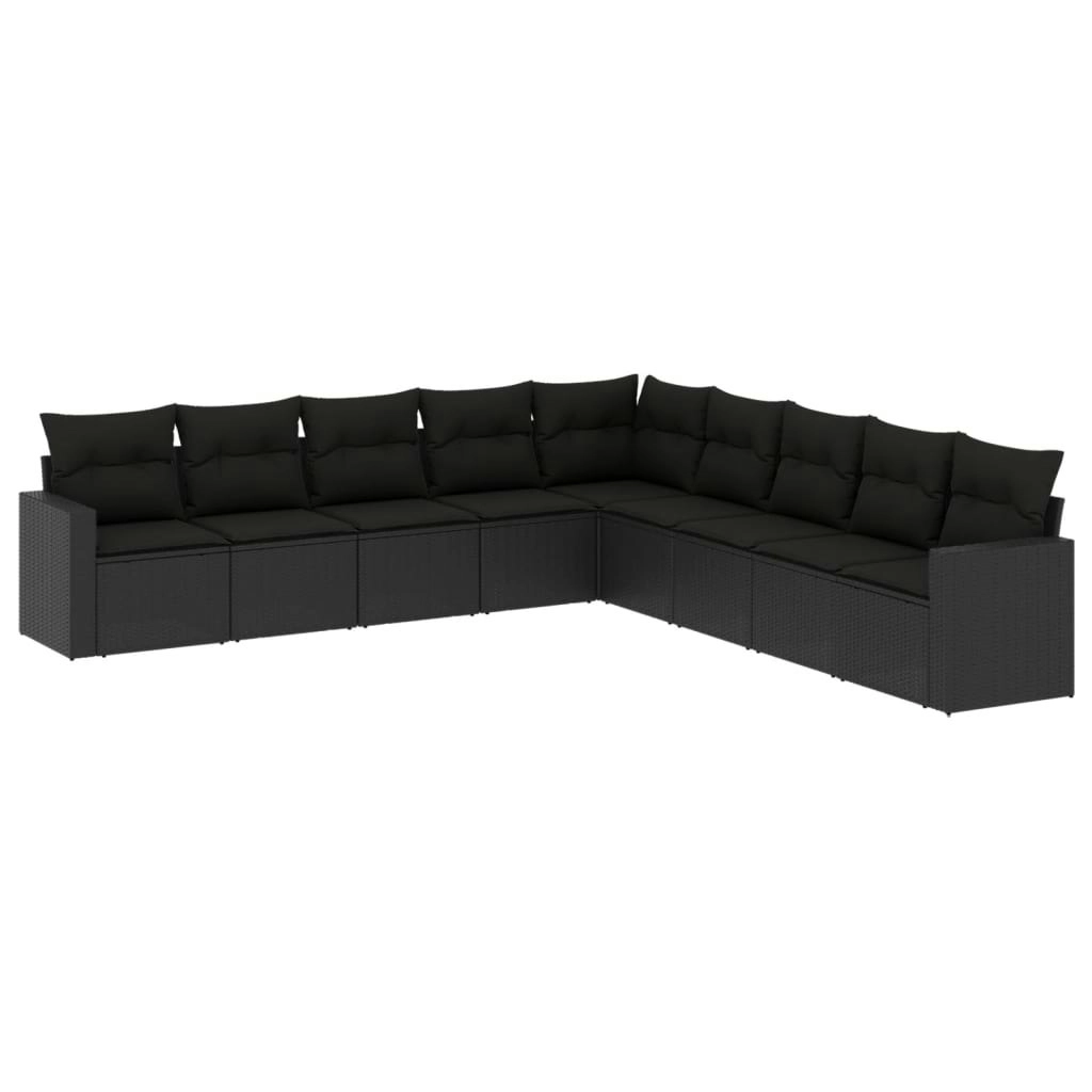 9 Piece Garden Sofa Set with Cushions Black Poly Rattan 3219075