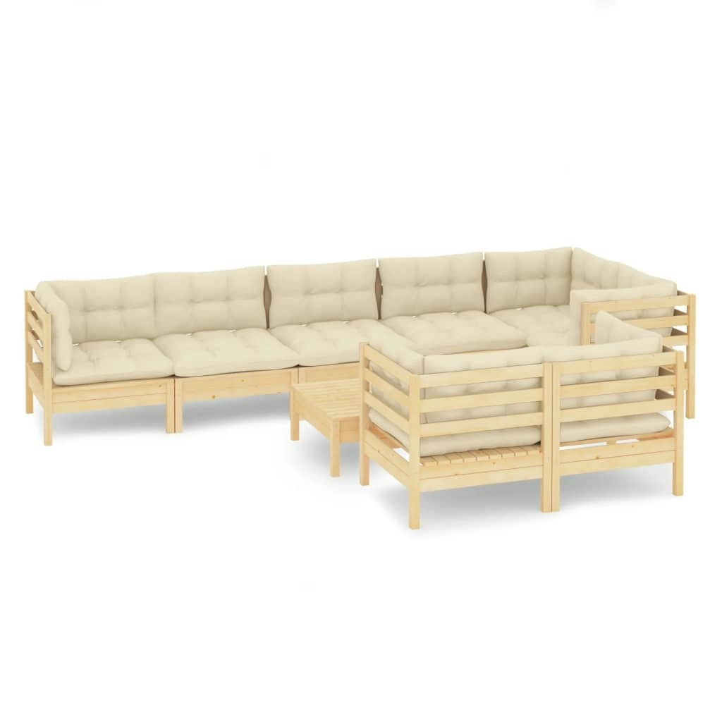 9 Piece Garden Lounge Set with Cream Cushions Solid Pinewood 3096508