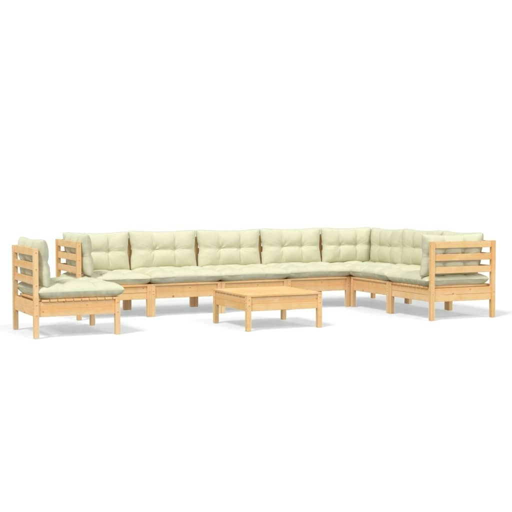 9 Piece Garden Lounge Set with Cream Cushions Solid Pinewood 3096737