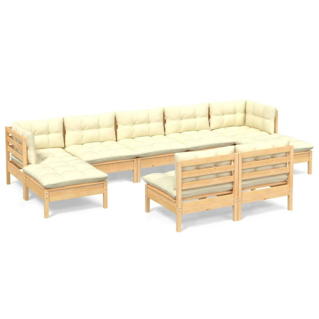 9 Piece Garden Lounge Set with Cream Cushions Pinewood 3097103