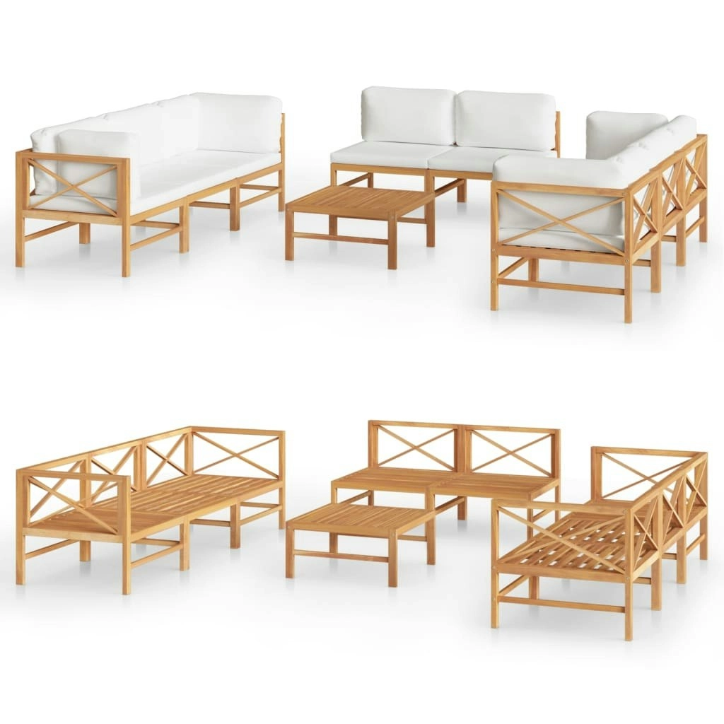 9 Piece Garden Lounge Set with Cream Cushions Solid Teak Wood 3087216