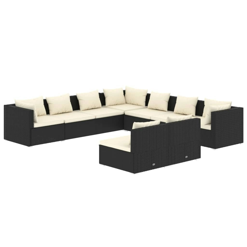 9 Piece Garden Lounge Set with Cushions Black Poly Rattan 3102415