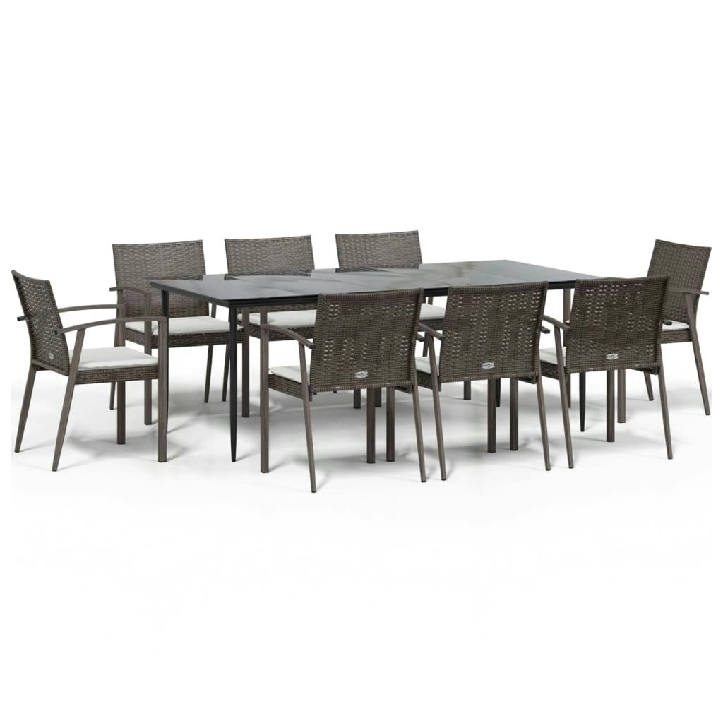 9 Piece Garden Dining Set with Cushions Poly Rattan and Steel 3186982