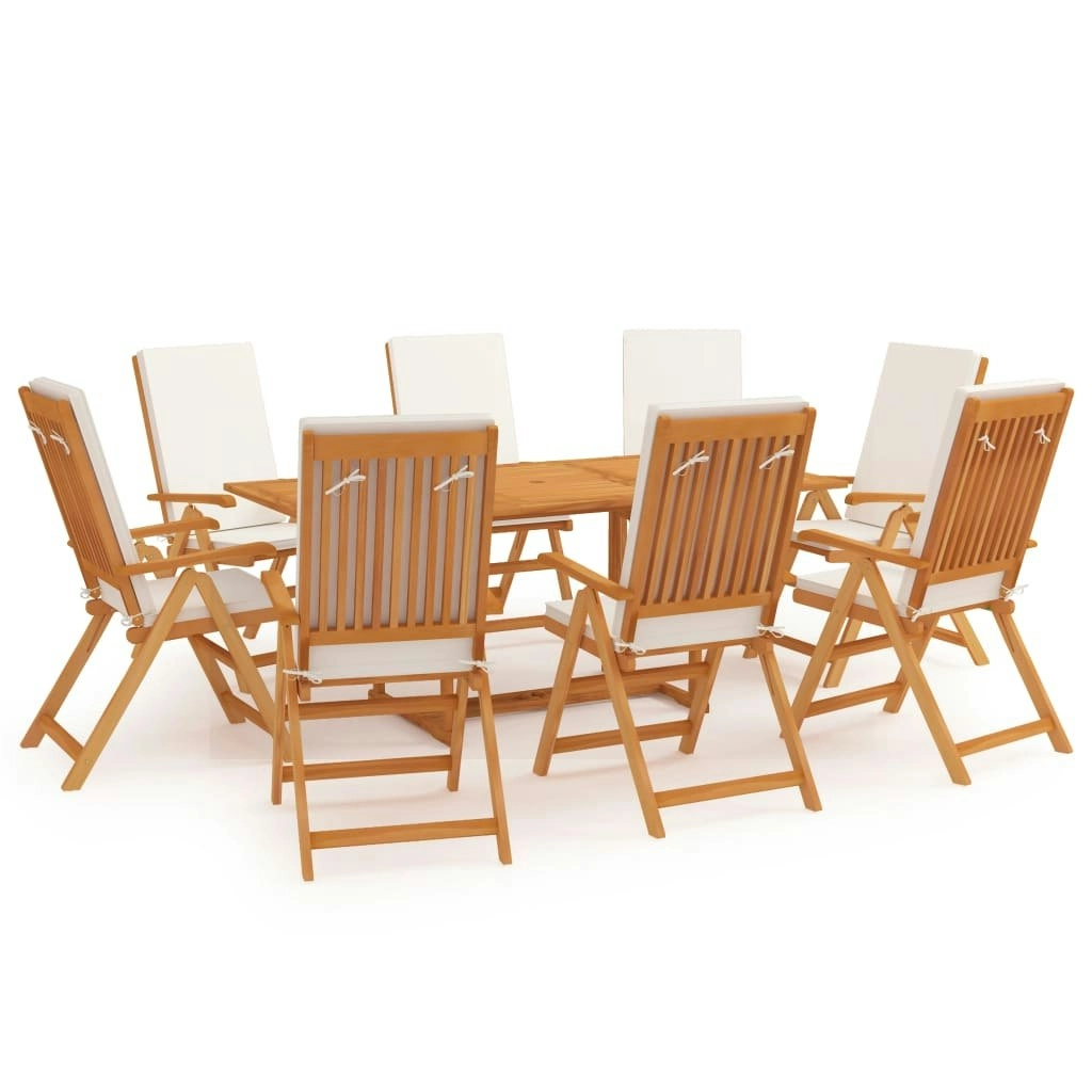 9 Piece Garden Dining Set with Cushions Solid Teak Wood 3059570