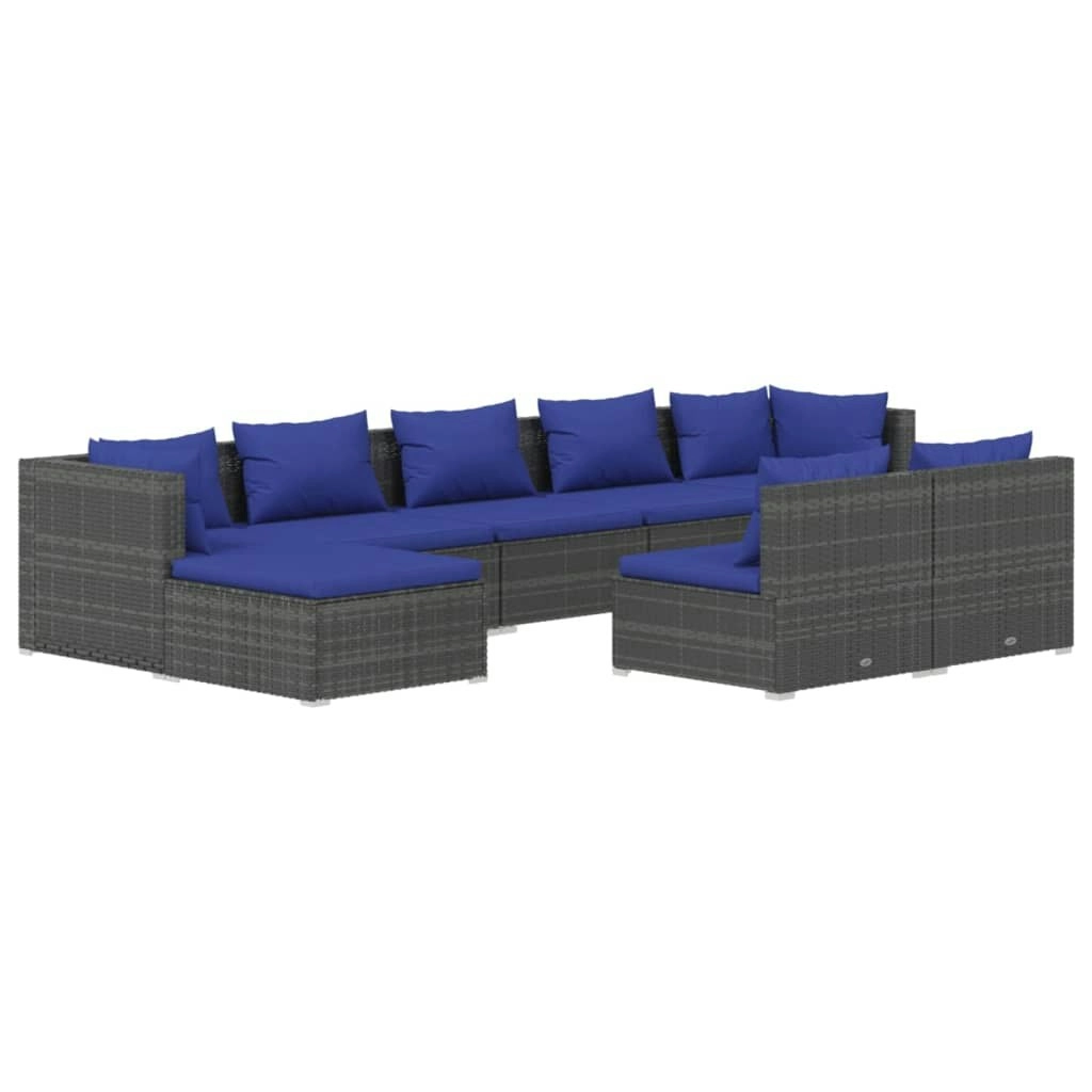 9 Piece Garden Lounge Set with Cushions Grey Poly Rattan 3102006