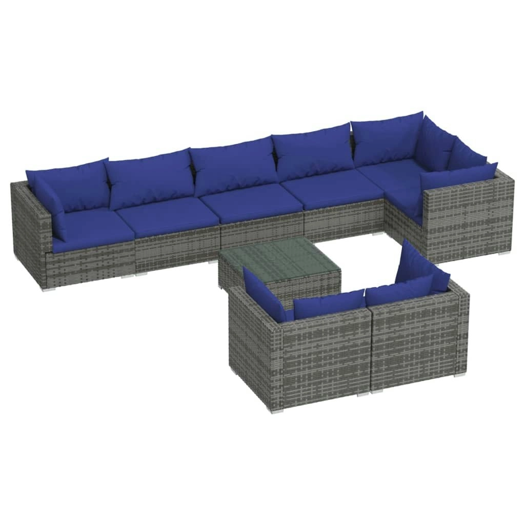 9 Piece Garden Lounge Set with Cushions Grey Poly Rattan 3102494