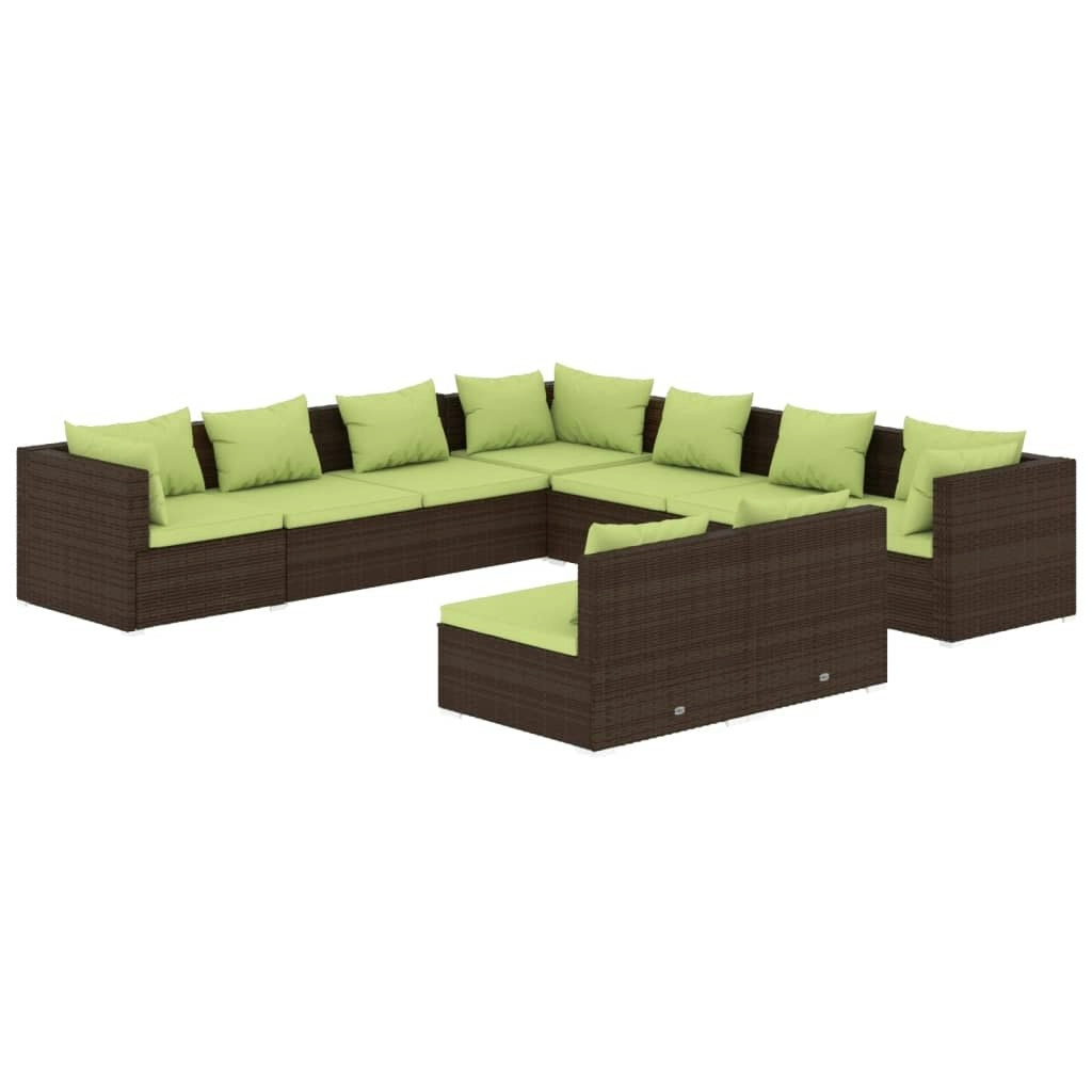 9 Piece Garden Lounge Set with Cushions Brown Poly Rattan 3102420