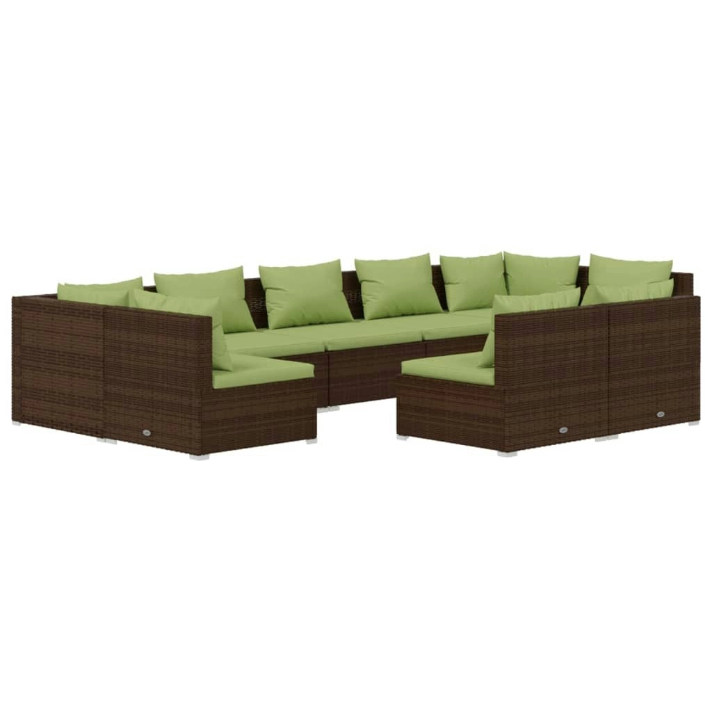 9 Piece Garden Lounge Set with Cushions Brown Poly Rattan 3102028