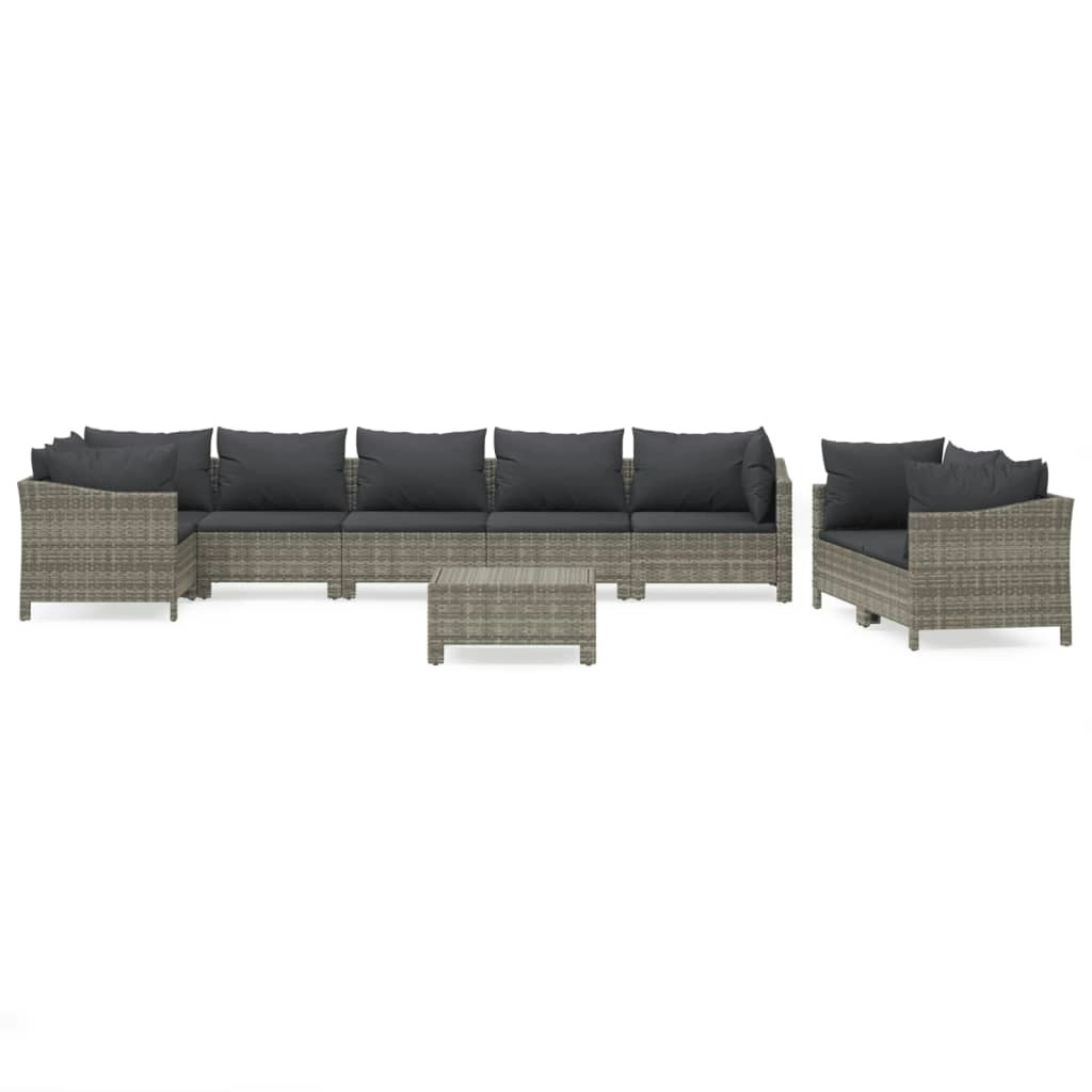 9 Piece Garden Lounge Set with Cushions Grey Poly Rattan 3187290