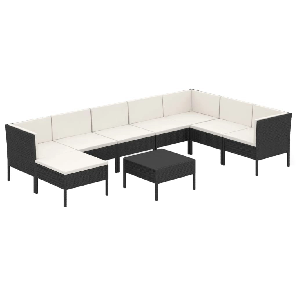 9 Piece Garden Lounge Set with Cushions Poly Rattan Black 3094424