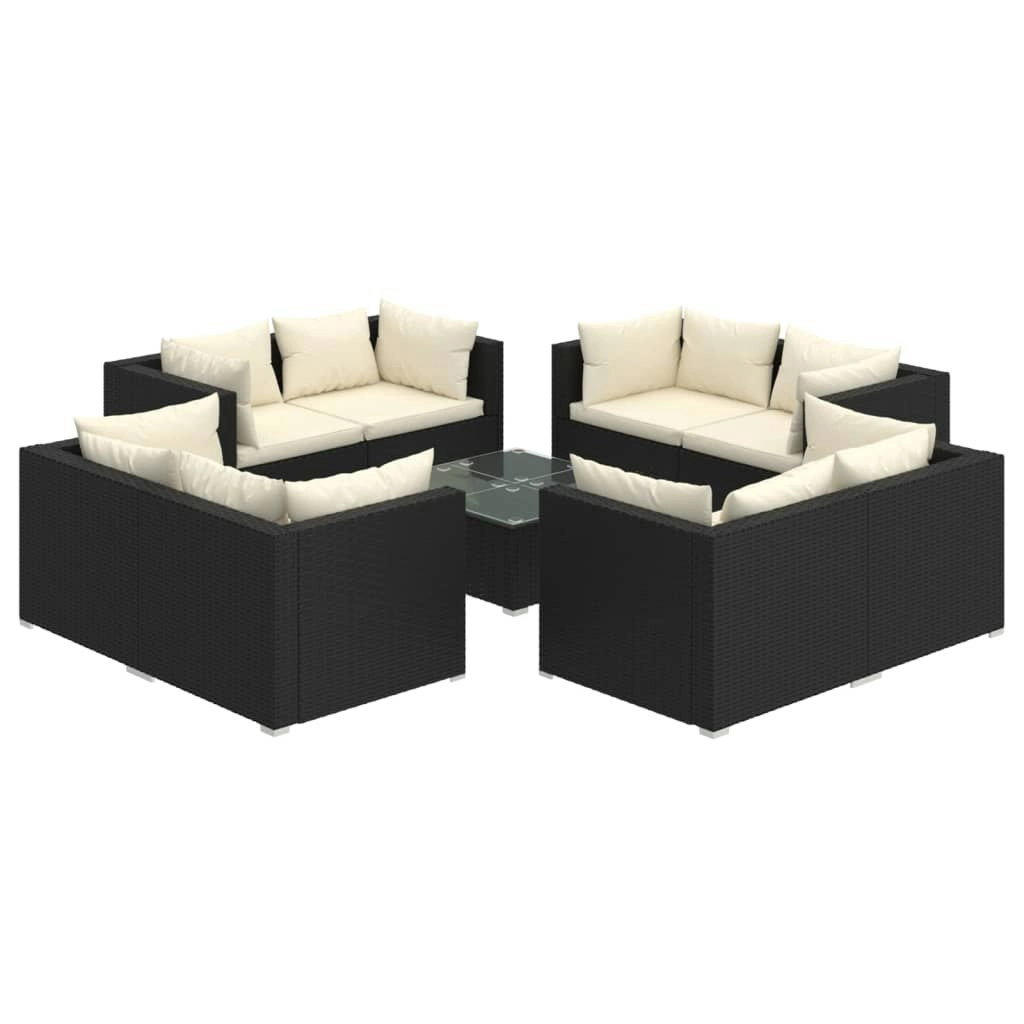 9 Piece Garden Lounge Set with Cushions Poly Rattan Black 3101559