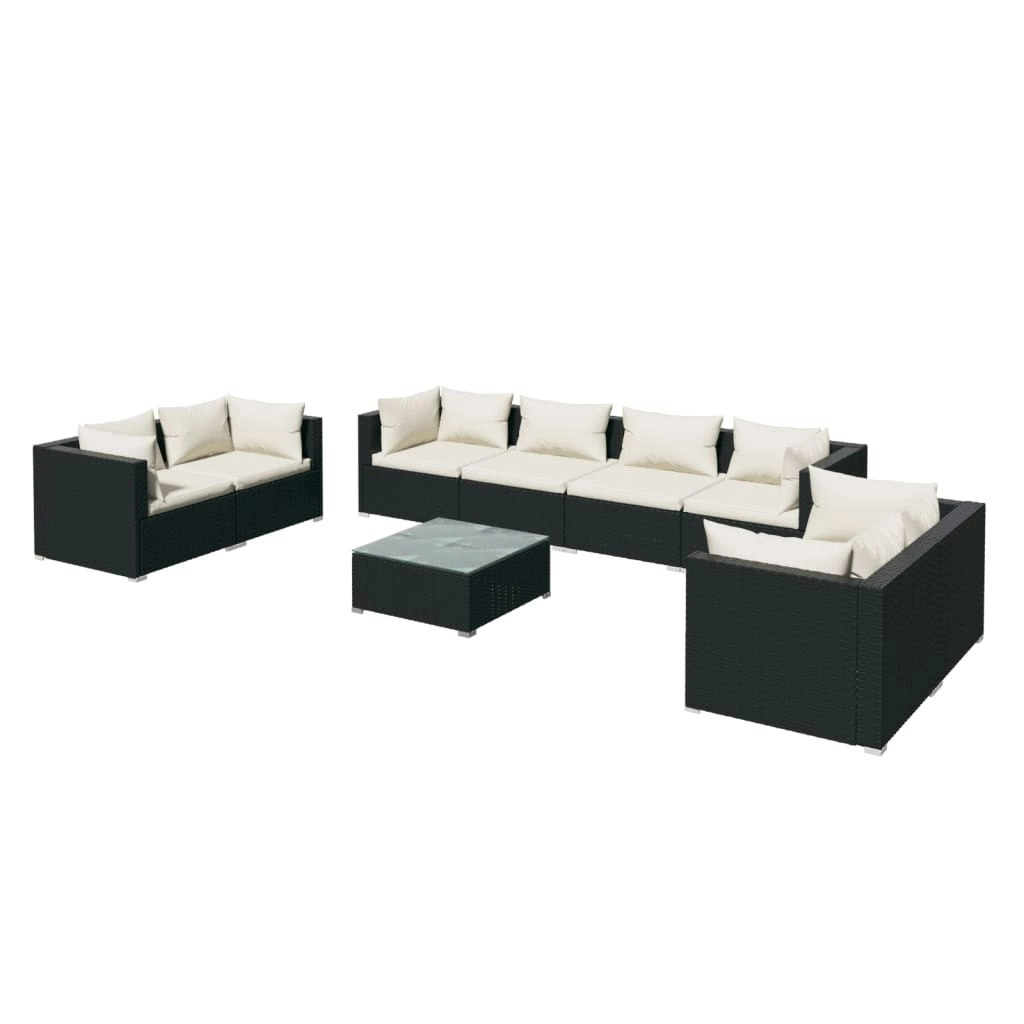 9 Piece Garden Lounge Set with Cushions Poly Rattan Black 3102287