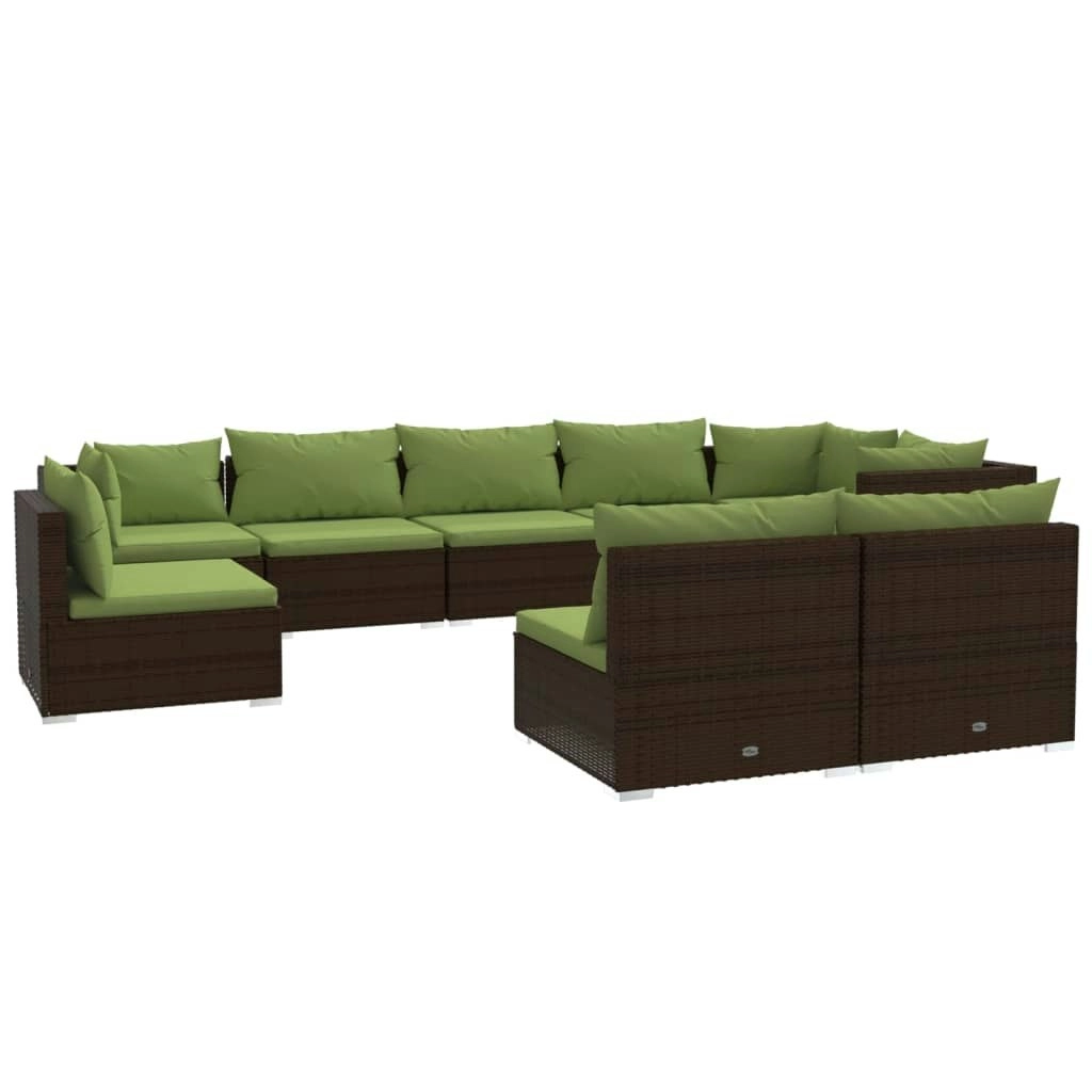 9 Piece Garden Lounge Set with Cushions Poly Rattan Brown 3102564