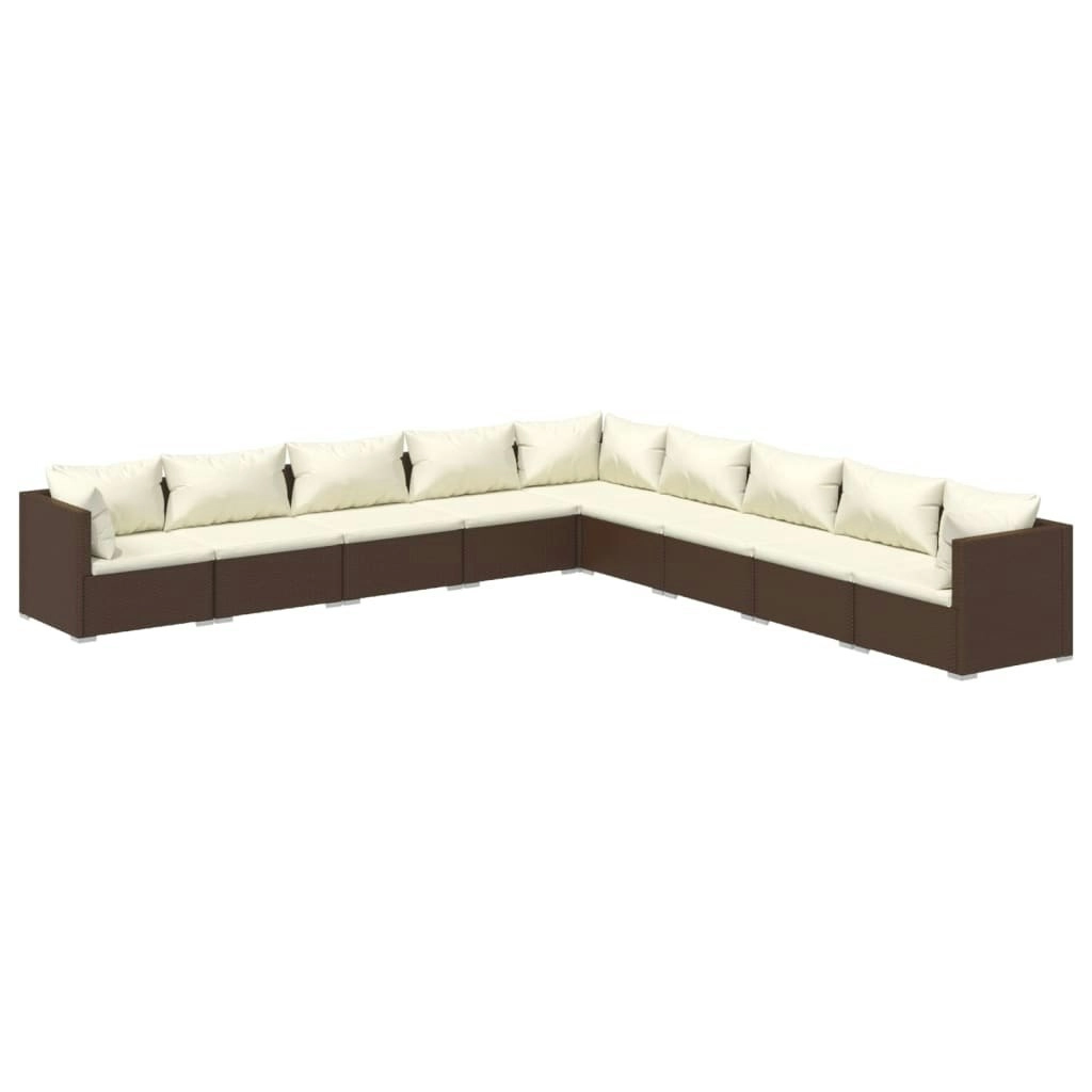 9 Piece Garden Lounge Set with Cushions Poly Rattan Brown 3101786