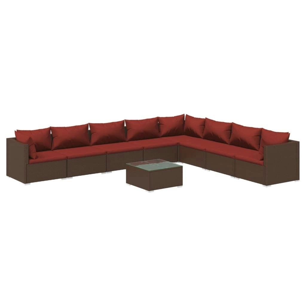 9 Piece Garden Lounge Set with Cushions Poly Rattan Brown 3101779