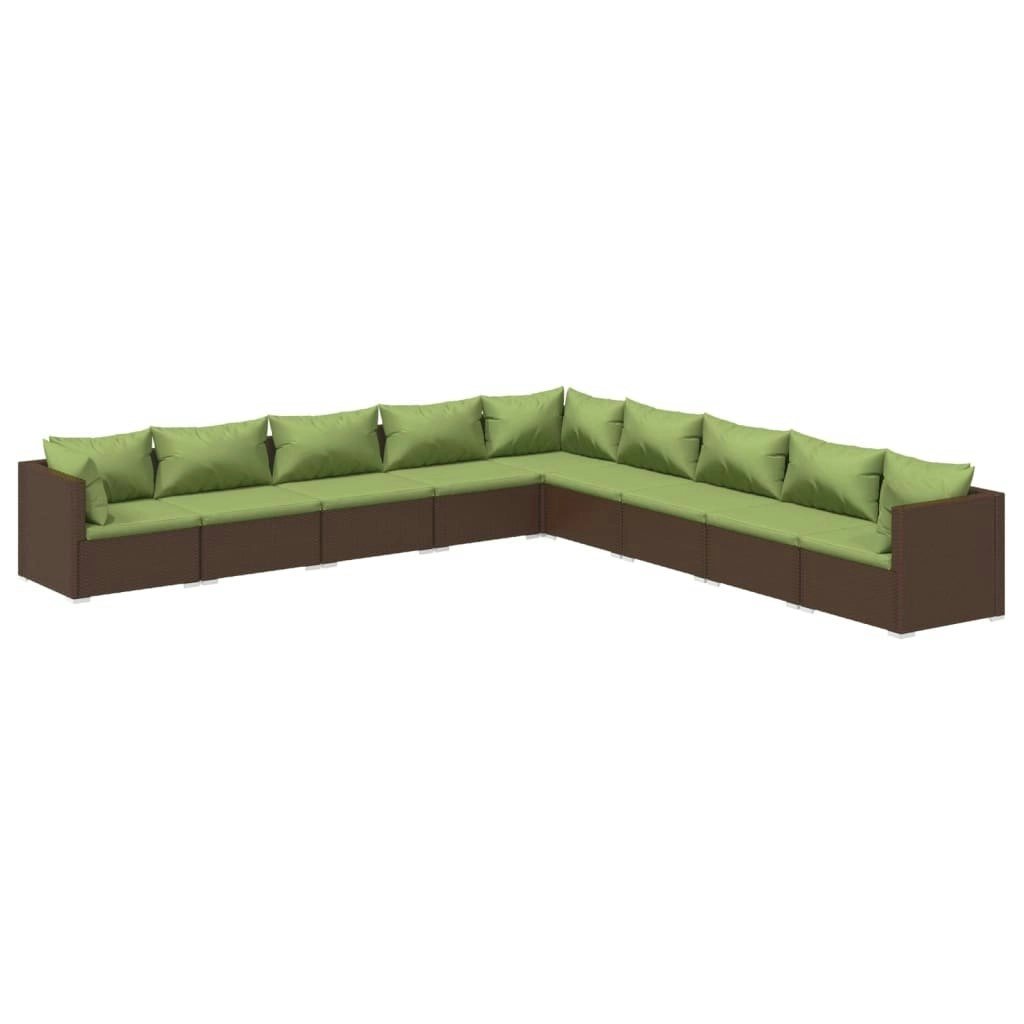 9 Piece Garden Lounge Set with Cushions Poly Rattan Brown 3101788